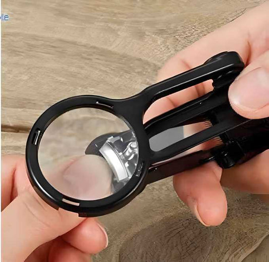 Stainless steel nail clippers with magnifying glass